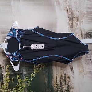 New with tags! LafyKoly Womens Large athletic black one piece zip up swim suit